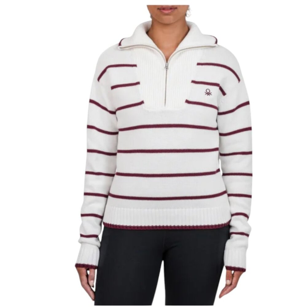 NEW United Colors of Benetton 1/4 Zip Sweater | Burgundy